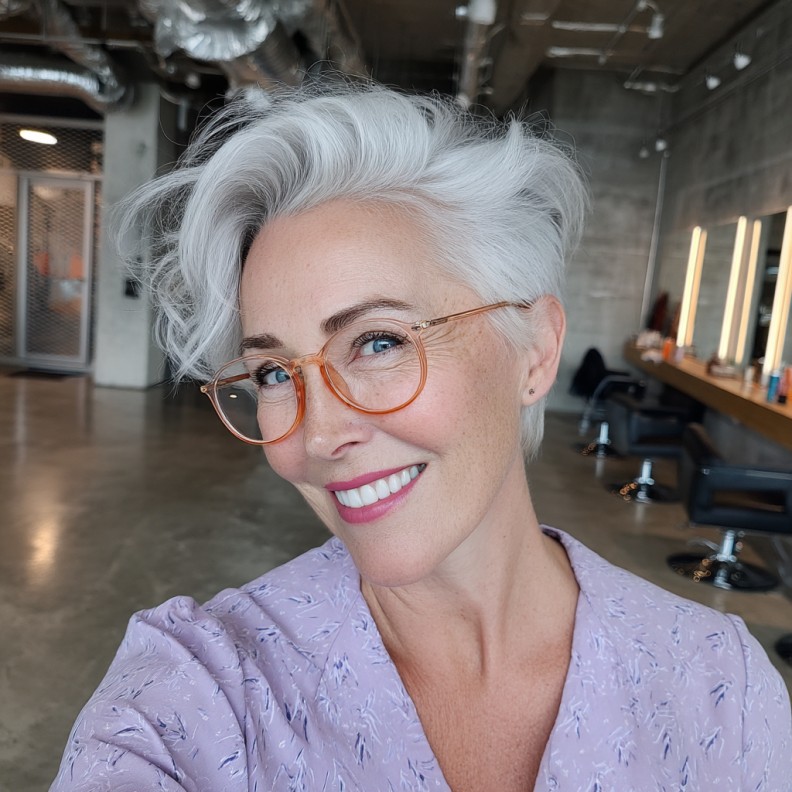 chic layered silver pixie cut