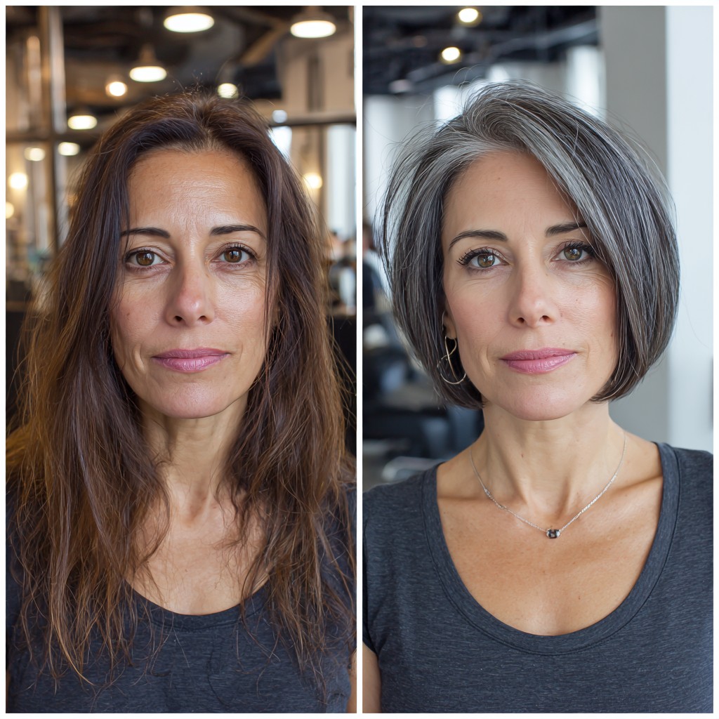 chic silver bob with soft layers