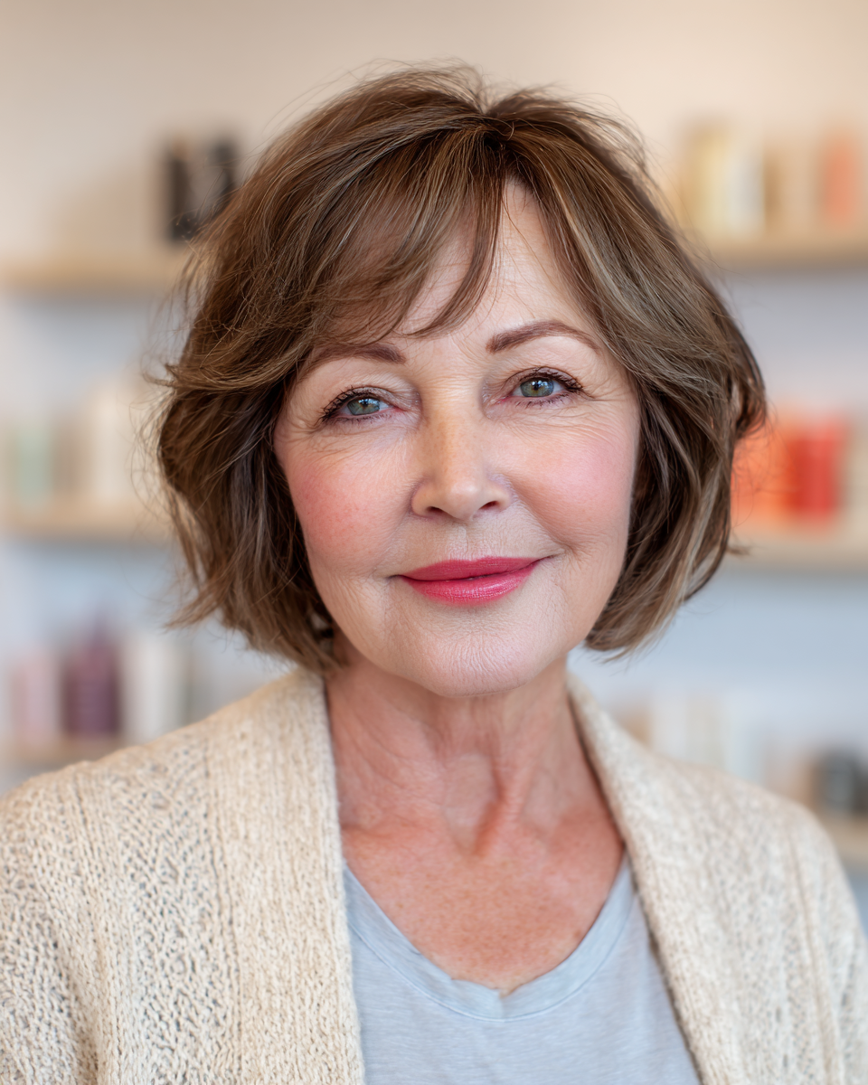 chic textured chin length bob with soft face framing layers