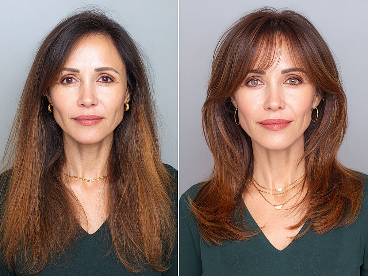 Stunning curtain bangs for women over 40