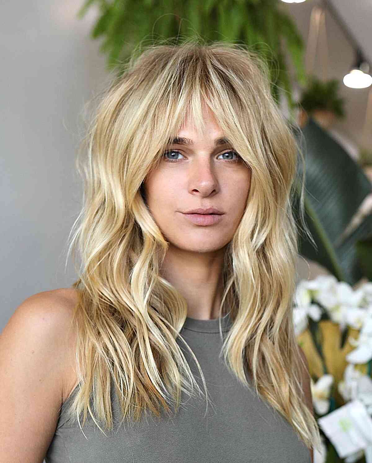 Blonde Face-Framing Choppy Bangs and Hair