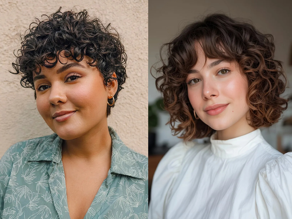 Flattering short curly haircuts for round faces