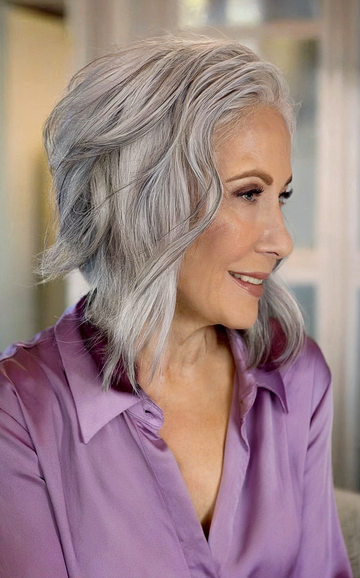 Grey Angled Bob Cut for Thin Hair