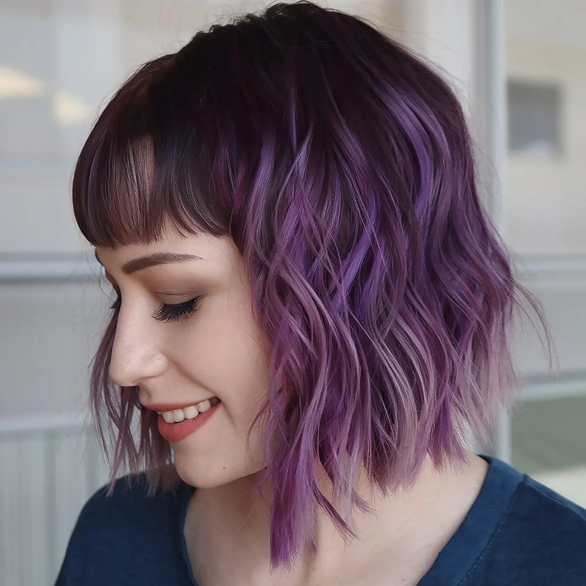 Inverted bob cut with purple ombre