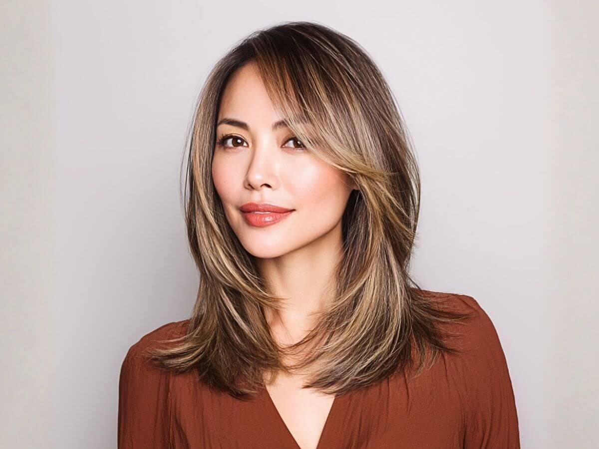 Stylish medium length hair with side bangs