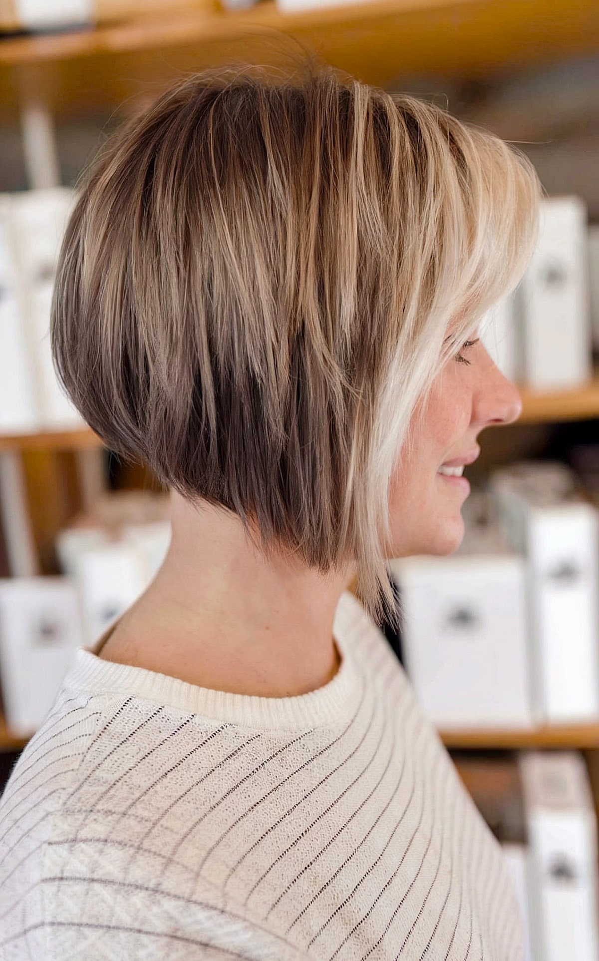 Modern Angled Bob Cut with a Bright Money Piece