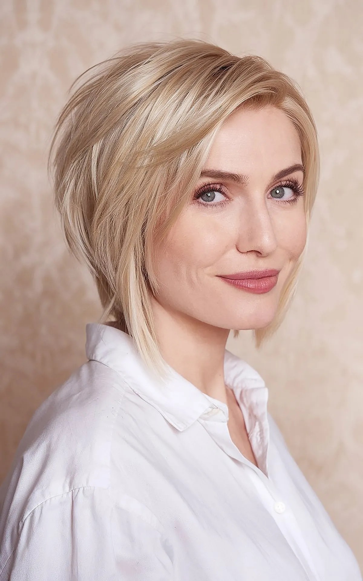 Modern blonde inverted bob for women over 40