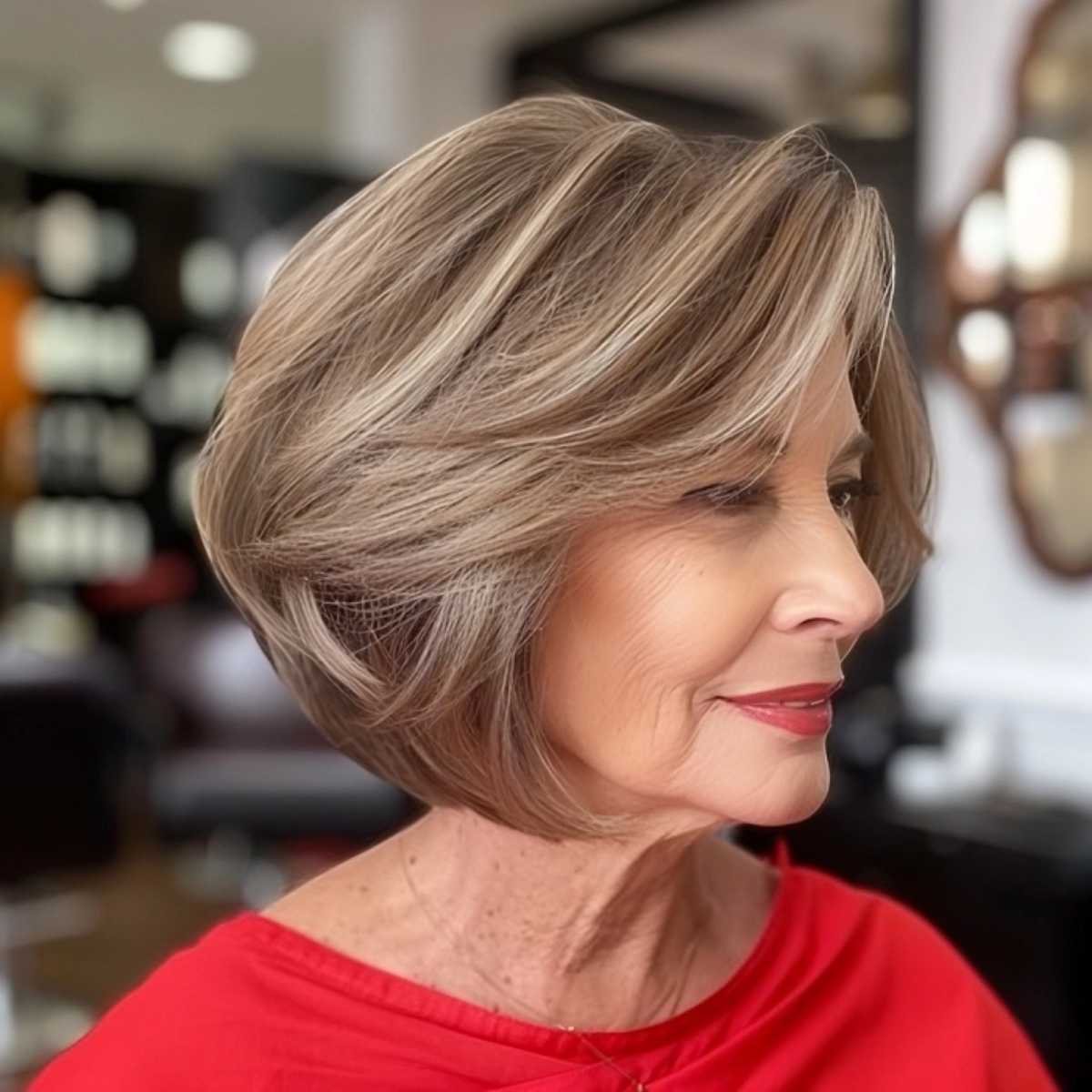 Modern chin-length crop cut for Older Women