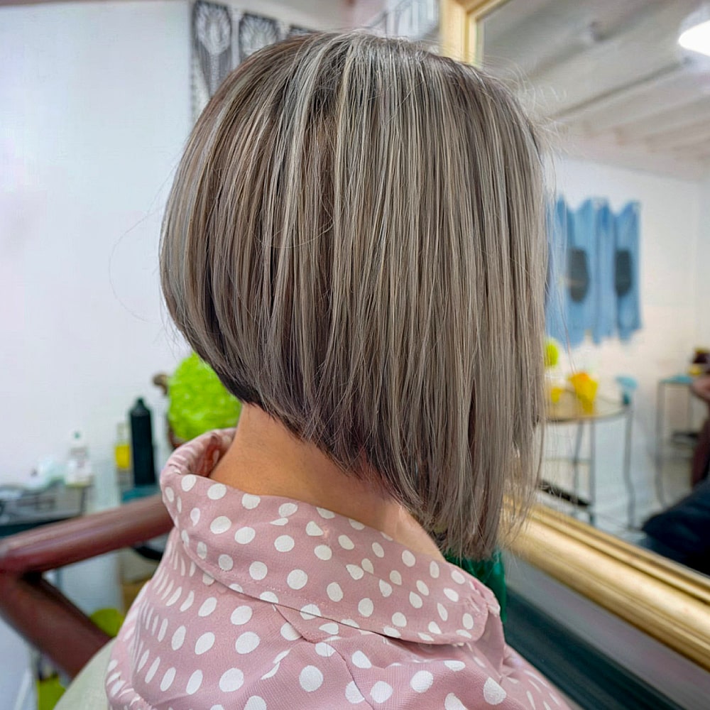 Salt and Pepper A-Line Bob Cut