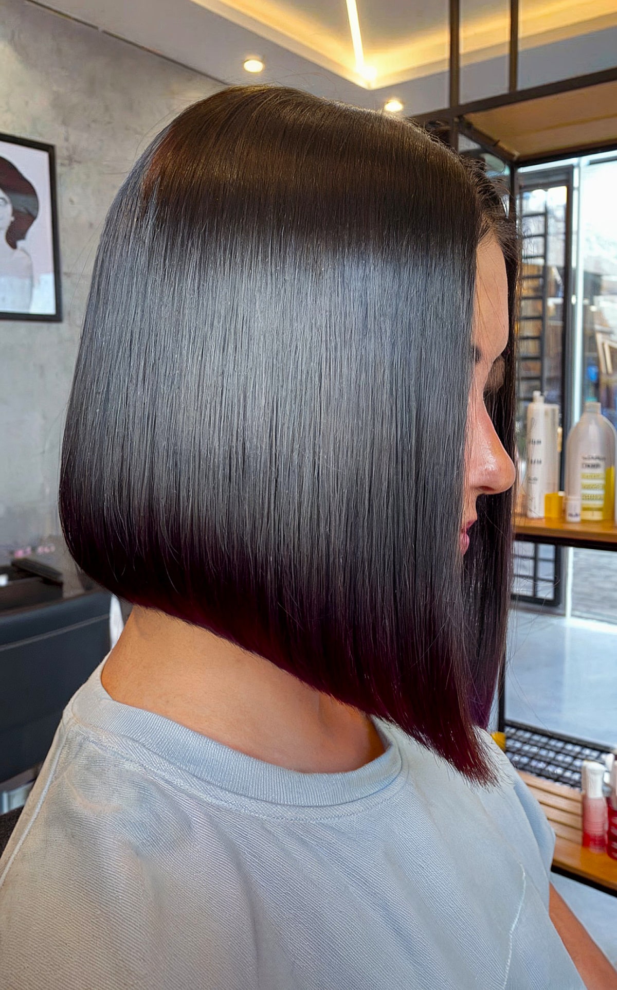 Shiny Jet Black Angled Bob Hairstyle