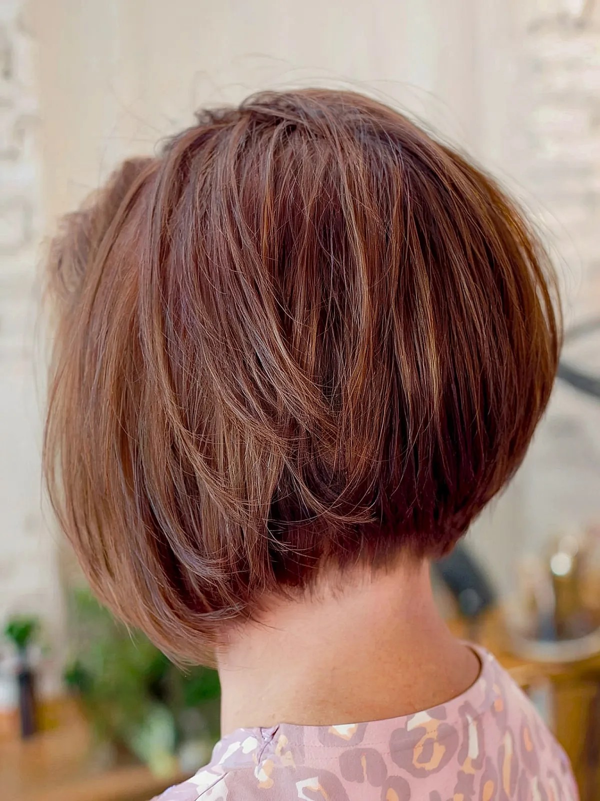 Short Brunette Stacked Bob with Mahogany Tones