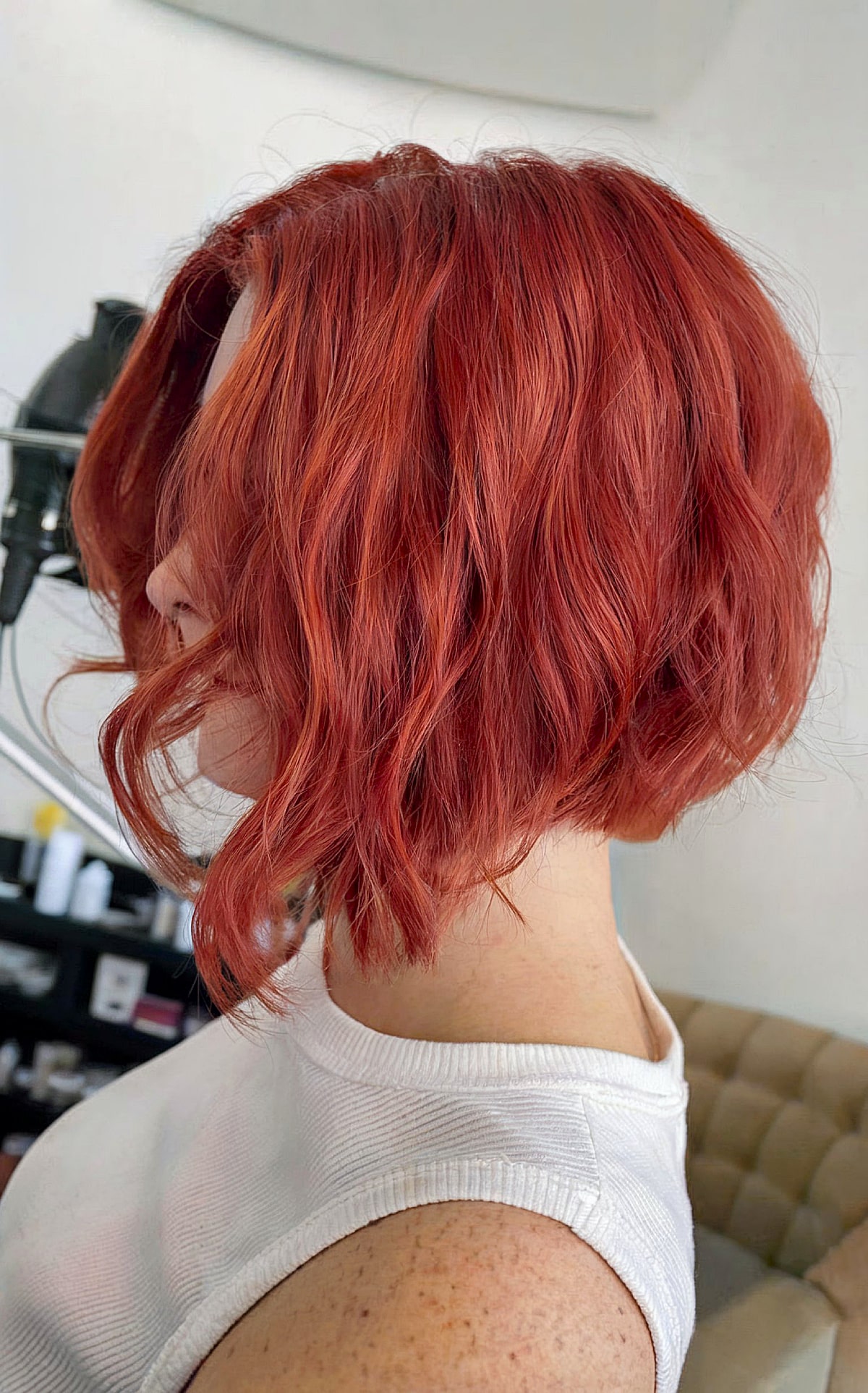 Short Inverted Red Angled Bob