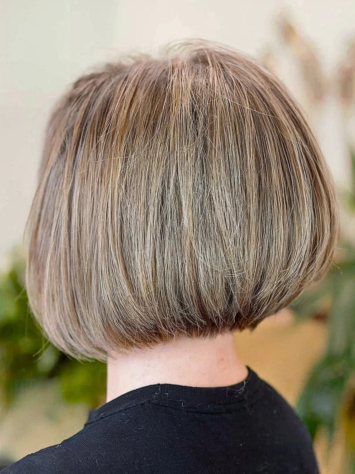 Short Rounded Stacked Bob Cut with Mushroom Brown Hue
