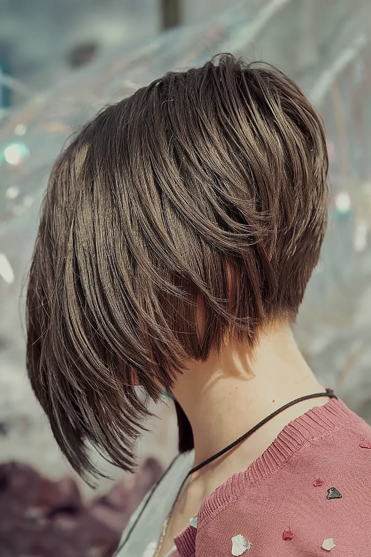 short stacked and layered inverted bob hairstyle