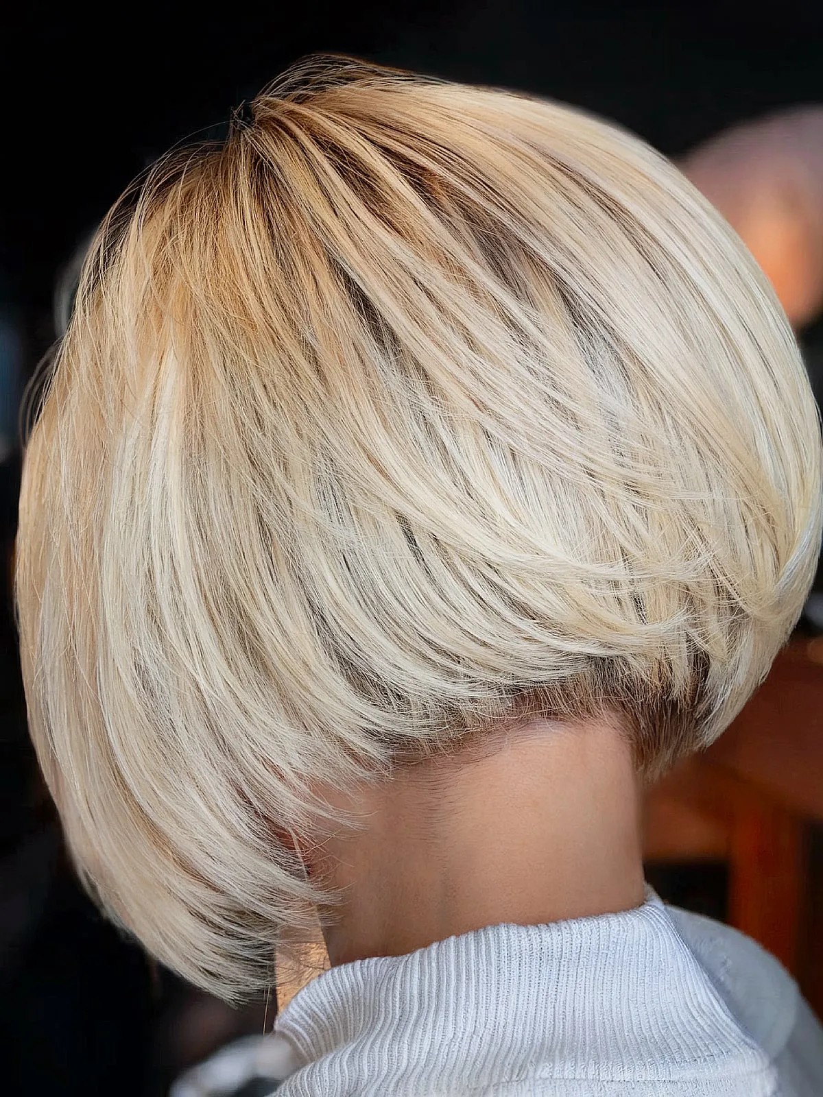 Short stacked layered bob back view