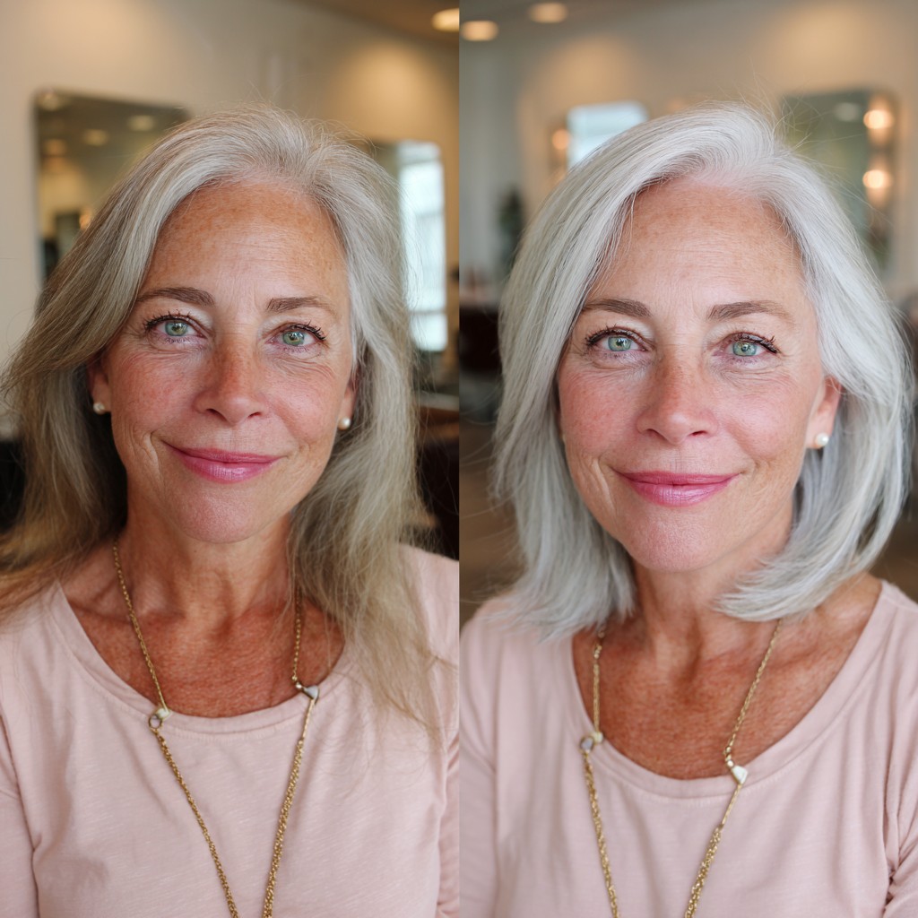 silvery shoulder length graduated bob face framing layers
