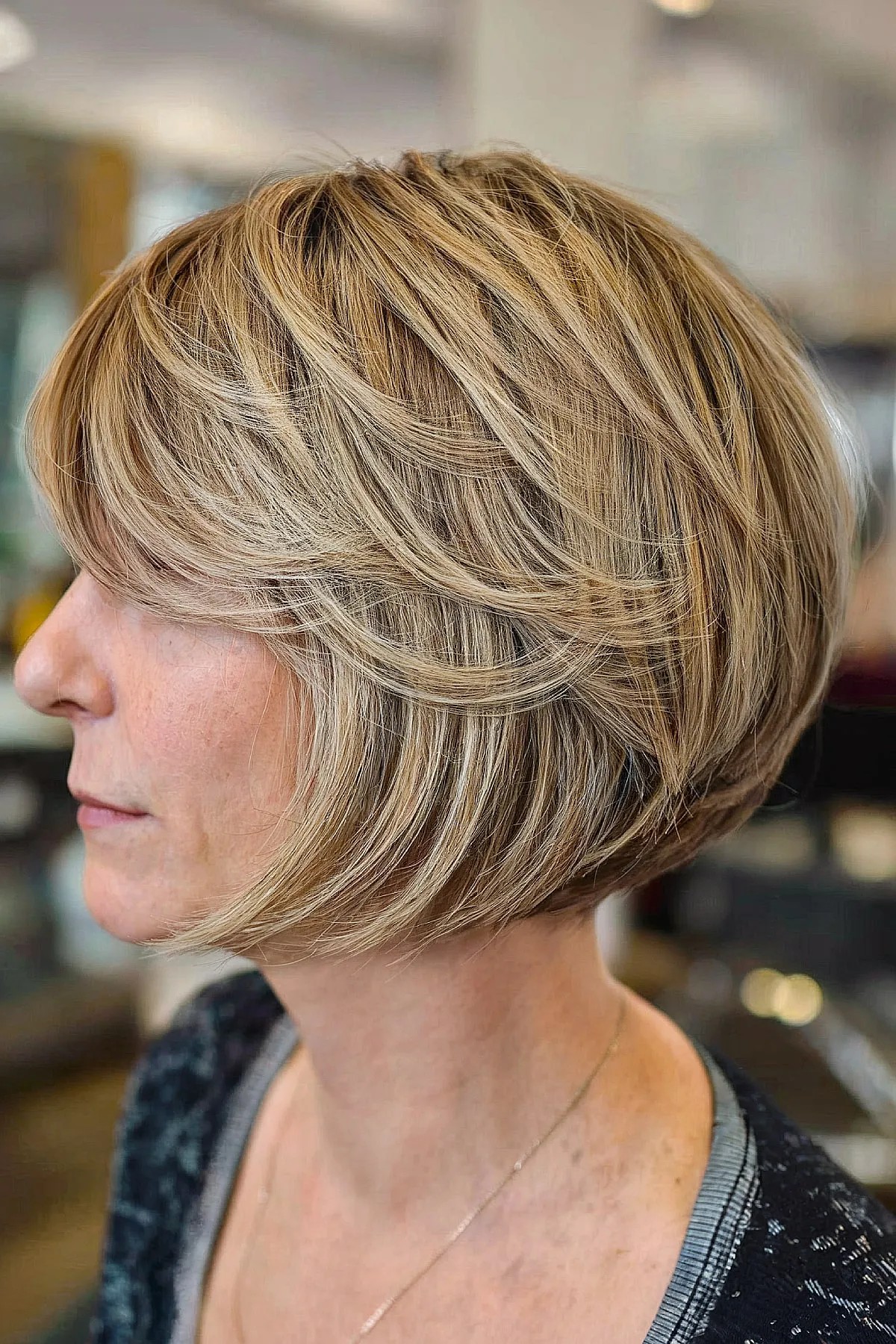 Stacked chin-length bob haircut