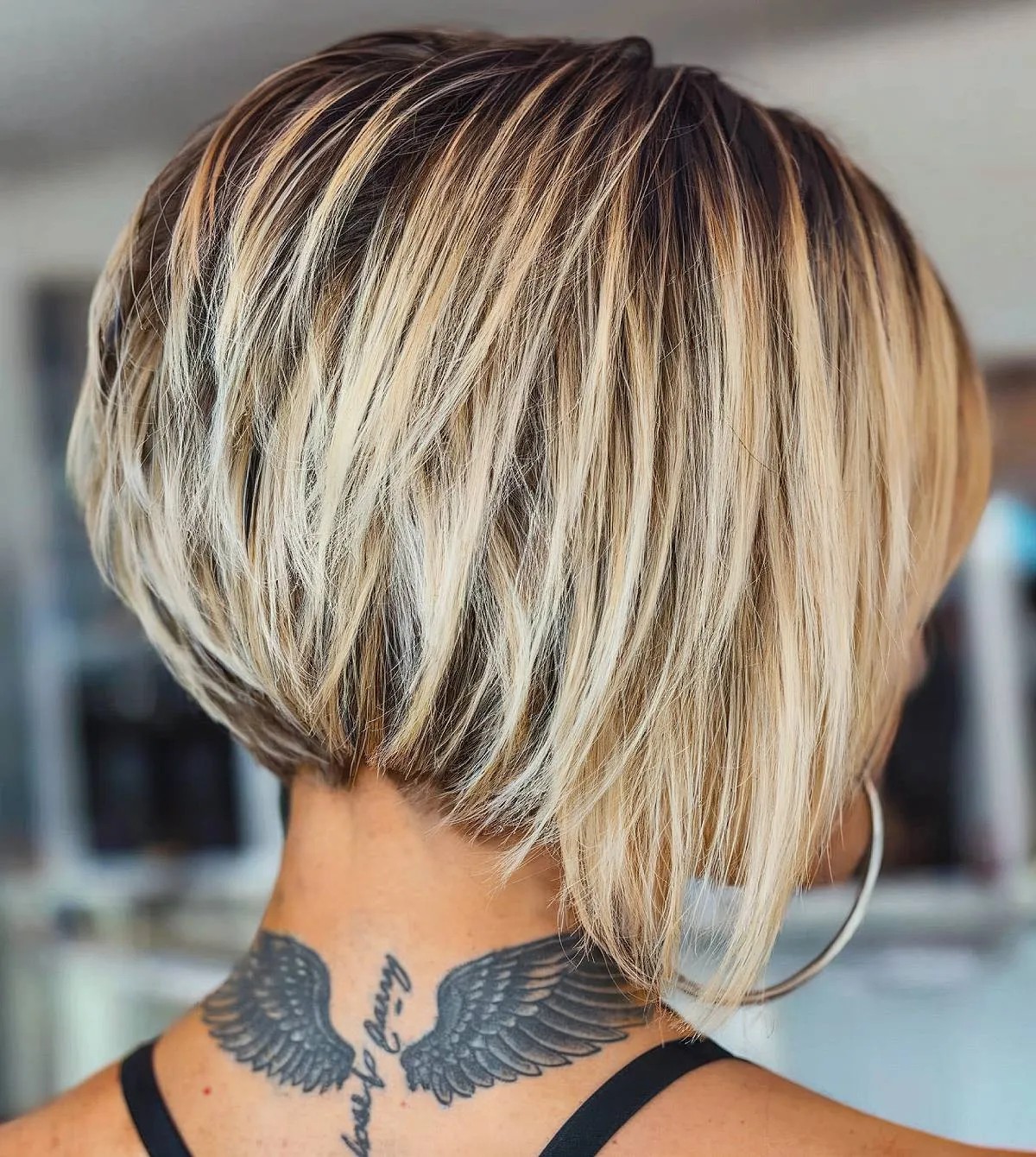 Stacked choppy bob with long sides