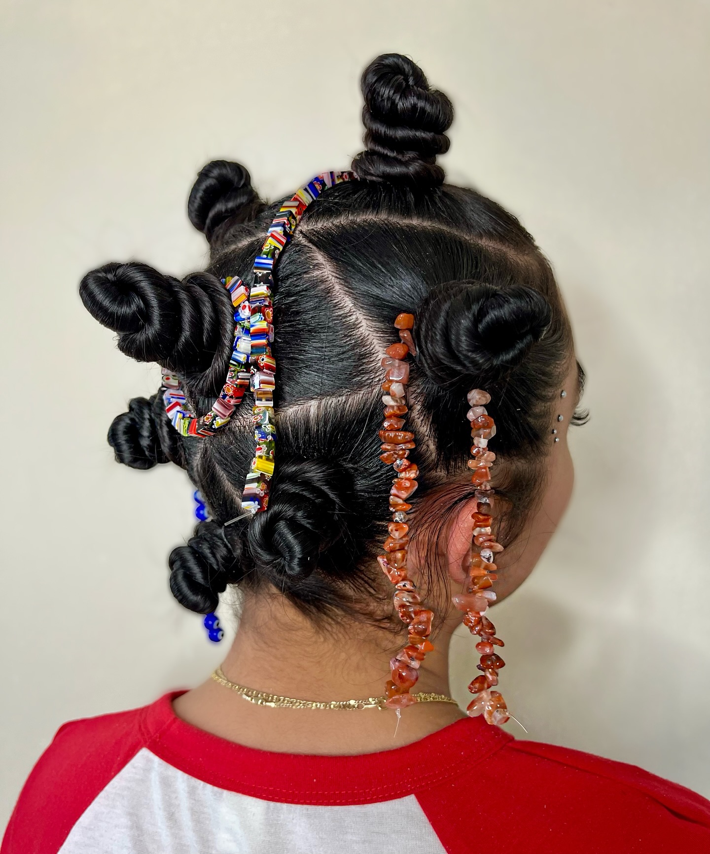 stylish bantu knots with colorful beads