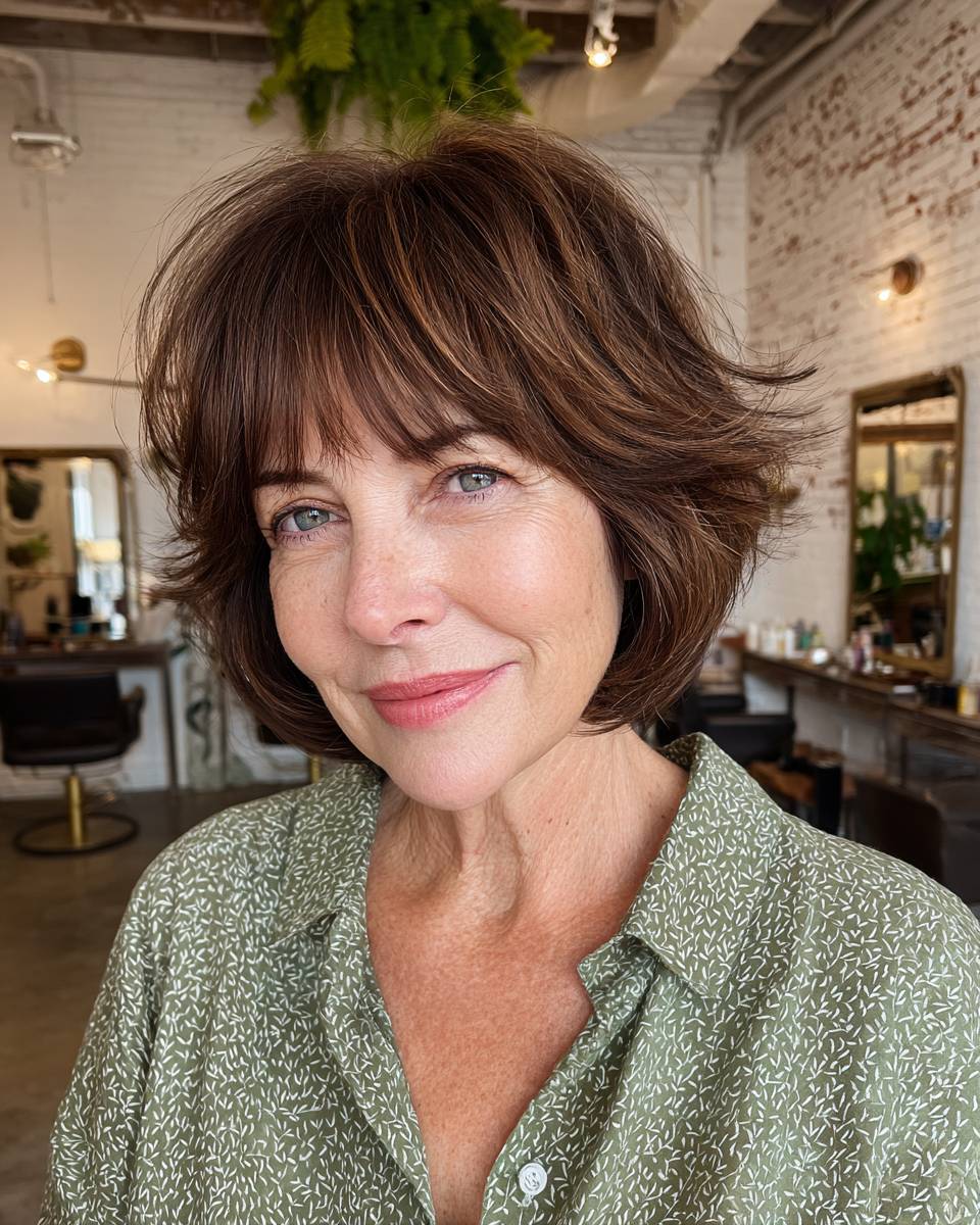 textured choppy bob with fringed bangs