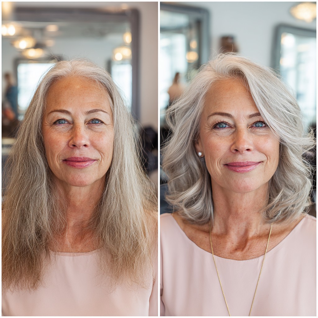 voluminous silver waves shoulder length layered bob