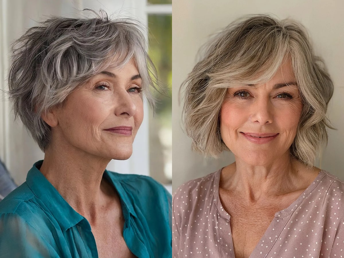 Youthful shaggy bob haircuts for women over 50 with fine hair