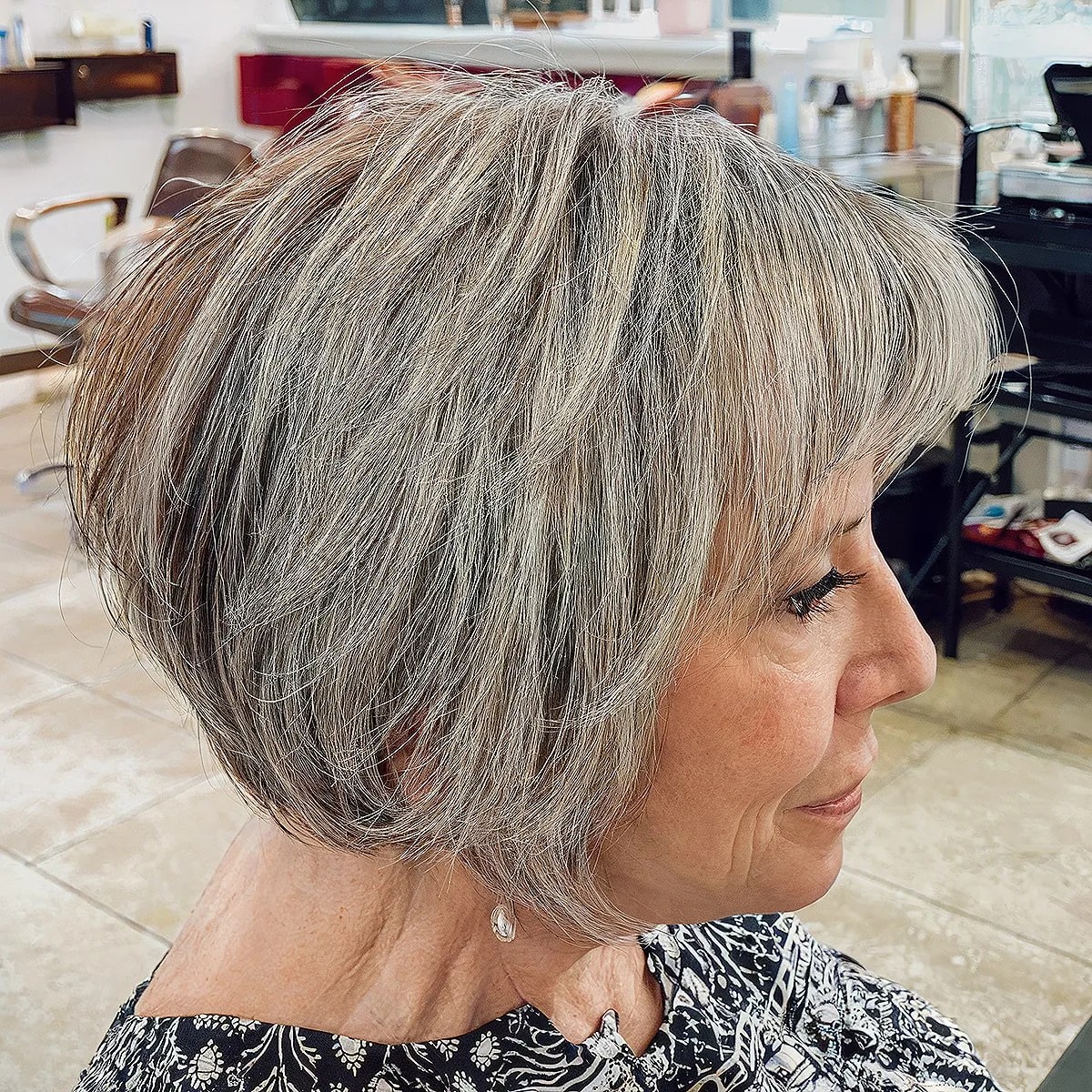 Youthful stacked bob for women over 60